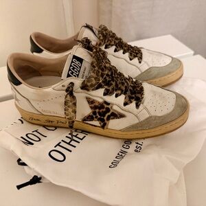 Golden Goose White and Leopard Print Ball Star Sneakers 37